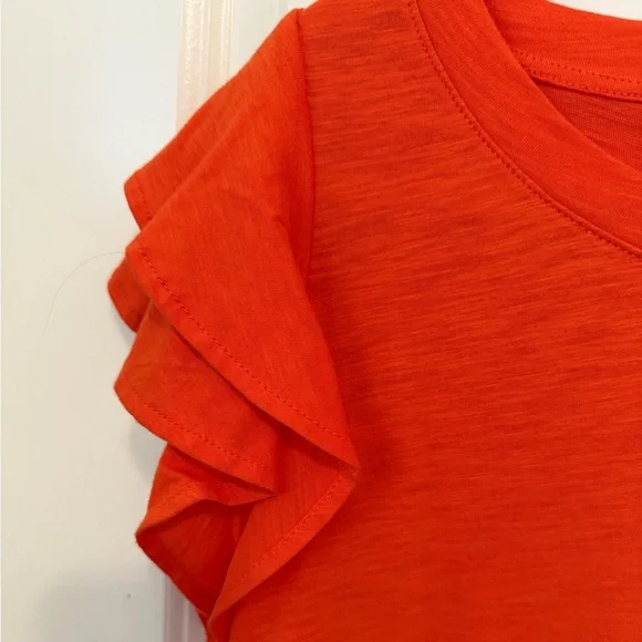 LOFT NWT Women's Orange Ruffle Sleeve Top - Picture 3 of 6